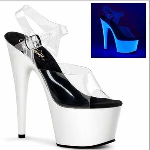 Pleasers Adore 708 UV white and clear stiletto heels size 9